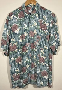 Vintage Debenhams Mens XL Casual Club Floral Shirt Hawaiian Teal Short Sleeve - Picture 1 of 13