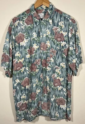 Vintage Debenhams Mens XL Casual Club Floral Shirt Hawaiian Teal Short Sleeve - Image 1 of 4
