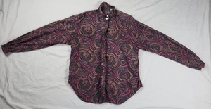 J McLaughlin Top Donna 10 Paisley Viola Bottoni Manica Lunga Ufficio Chic - Foto 1 di 9