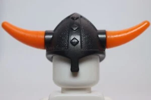 Lego Pearl Dark Gray Minifig Headgear Helmet Viking with Side Holes Orange Barbs - Picture 1 of 1