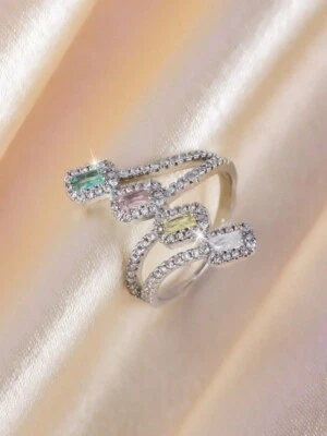 Excellent Multi Shape & Color Gemstone Women's Criss-Cross Wedding Party Ring - Image 1 of 4