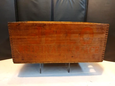 HTF Antique WOODEN CRATE Jell-O Advertising Dovetail Corner Box Leroy, NY 14x8x6 - Image 1 of 4