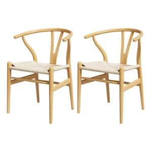 Artiss 2x Dining Wishbone Chairs Cafe Kitchen Lounge Wooden Rattan Seat Oak - Picture 1 of 7