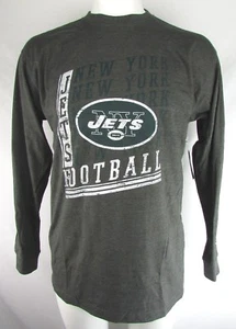 New York Jets NFL Majestic Men's 2-Hit Long Sleeve Screen Print Charcoal Tee - Picture 1 of 9