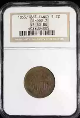 1865/1865 P Two Cent Piece - NGC VF30 BN  VP-002 FS-1302 - Image 1 of 4