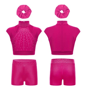 Girls Sets Yoga Outfit Sports 3Pcs Workout Tank Tops Gymnastic Tracksuit Shiny - Picture 1 of 44