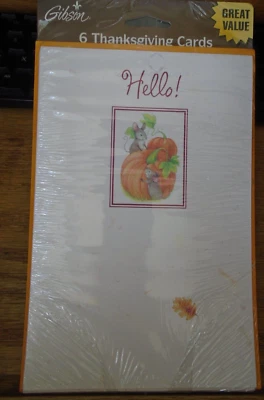 Paquete de 6 tarjetas y sobres sellados nuevo en paquete Gibson Acción de Gracias "¡HOLA!" Foto 1 de 4