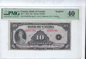 1935 Bank of Canada $10 Dollar Bank Note BC-7 PMG 40 - Picture 1 of 2
