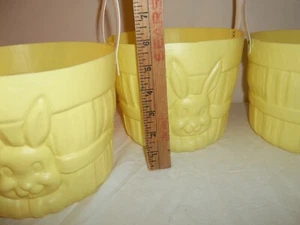 Vtg Lot Of 4 Empire Blowmold Plastic Yellow Easter Basket Buckets Bunnies Sides - Picture 1 of 5