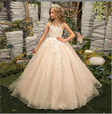 Child wedding dress Flower girl dress Lace trailing birthday party girl dress