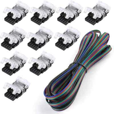 10PCS 10mm 4 Pin Connector for RGB LED Strip Light Waterproof+5M Extension Cable - Image 1 of 4