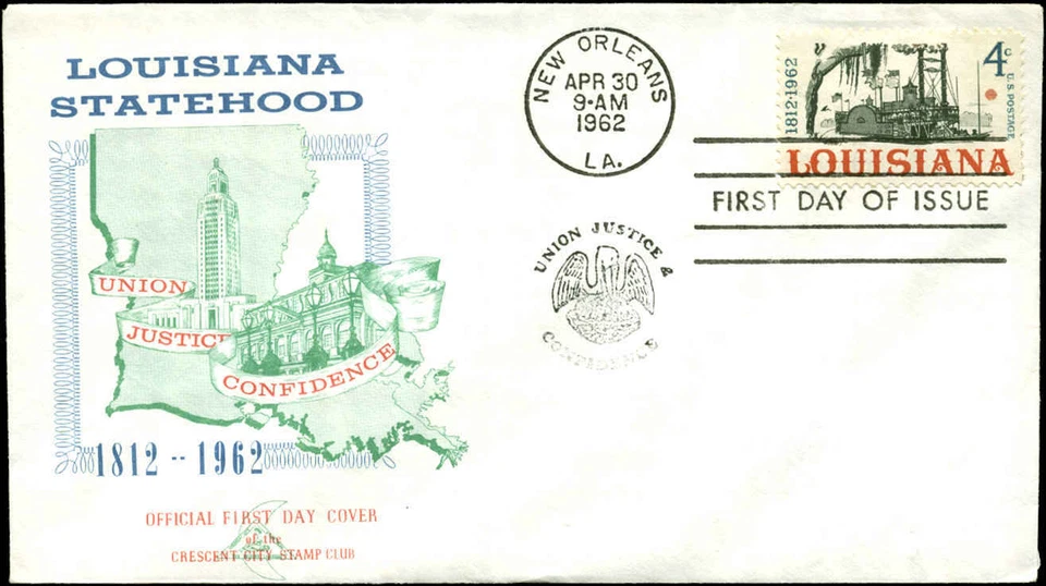 US FDC #1197 #M12 1st Crescent City Stamp Club Cachet New Orleans, LA Statehood - Image 1 of 1