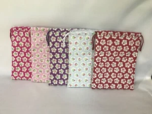 Handmade Drawstring Toiletry /Wash /Cosmetic Bag Waterproof Lining Dainty Floral - Picture 1 of 16