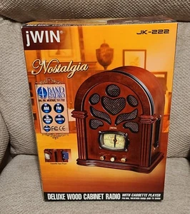 JWIN NOSTALGIA DELUXE WOOD CABINET RADIO CASSETTE PLAYER AM/FM RADIO BRAND NEW - Picture 1 of 7