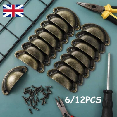 12PCS Vintage Bronze Shell Pull Cup Handles Cabinet Drawer Kitchen Cupboard Knob - Image 1 of 4