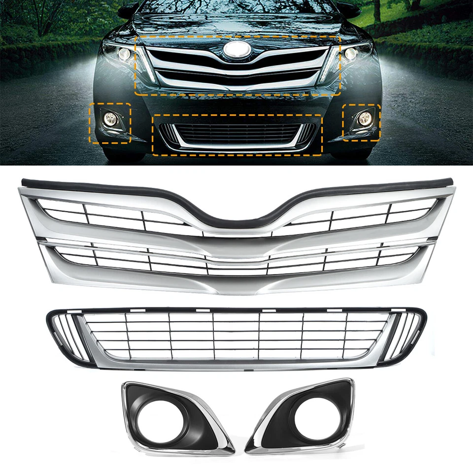 5PC Set For 2013-2016 TOYOTA VENZA Front Bumper Upper Lower Grille W/ Fog Bezels - Image 1 of 4