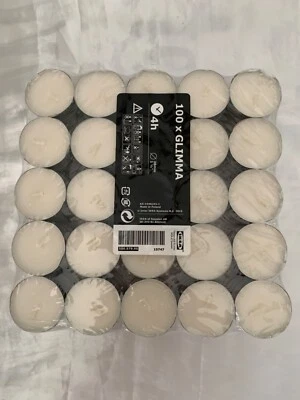 IKEA GLIMMA 100 velas de luz de té blanco sin perfume 38 mm cera candelabros 4 horas  Foto 1 de 4