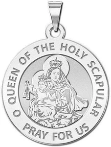 Catholic Scapular Medal Necklace - 2/3 Inch Size of Dime, Sterling Silver - Picture 1 of 2