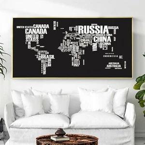 Arte Lienzo Póster Pintura Mundo en las Palabras Abstracto Mapa del Mundo Decoración Sin Marco B33 - Imagen 1 de 7