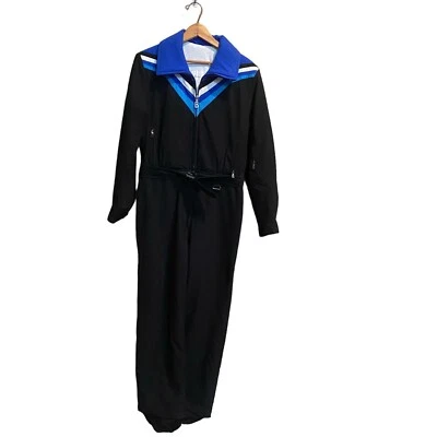 Traje de esquí retro vintage Bogner para mujer negro talla 14 2 piezas con cremallera y cinturón Foto 1 de 4