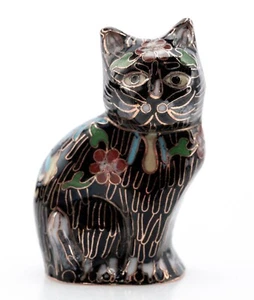 2,75 Zoll süße chinesische Cloisonne-Katze goldfarben Metall Emaille Füllung blaue Foundation - Bild 1 von 8