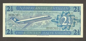Netherlands Antilles 2 1/2 Gulden 6.9.1970; UNC; P-21a; BNB-B103; DC-9 Airplane - Picture 1 of 2