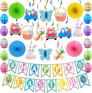 Easter Decorations - Happy Easter Banner, Egg Bunny Garland, Hanging Swirl for H - Picture 1 of 12