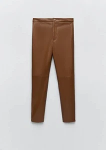 Zara High Rise Kunstleder Leggings Damen Small Camel Braun - Bild 1 von 7