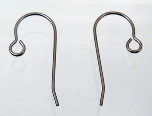 500 Pure TITANIUM Ear Wires ~ Hook w/ open Loop ~ Grade 1 No Nickel ~ 24mm Post - Picture 1 of 9