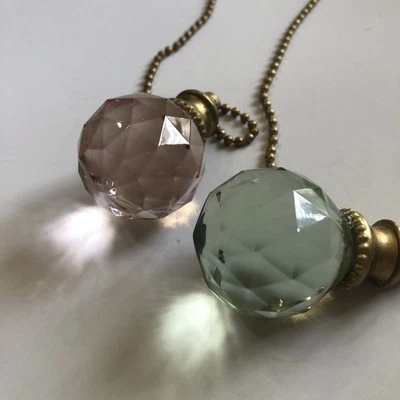 Crystal Ceiling Fan Pulls Brushed Gold Green And Pink - Image 1 of 4