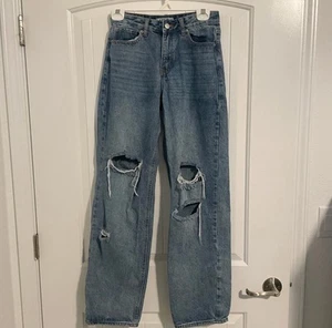 I Am Gia High Waisted Grunge Y2K Style Wide Leg Distressed Denim Size Small - Picture 1 of 3