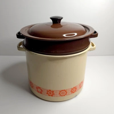 VTG Enamel Pasta Everything Pot Stock 4 Pc Steamer Strainer Colander MCM Floral - Image 1 of 4