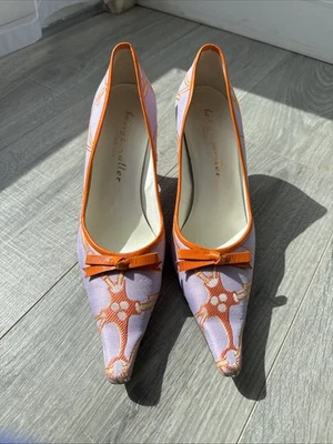 Bettye Muller Mujer Vintage Tacón Gatito, Lavanda y Naranja con Lazo Cuero Talla 39 Foto 1 de 4