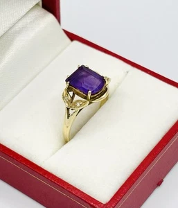 Vintage 14k Yellow Gold 3.00ct. Natural Amethyst & Diamond Ring Estate Find - Picture 1 of 4