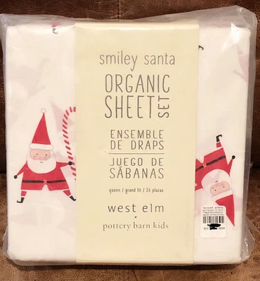 Juego de sábanas West Elm X Pottery Barn Kids Smiley Santa Christmas Queen 4 piezas, algodón Foto 1 de 2