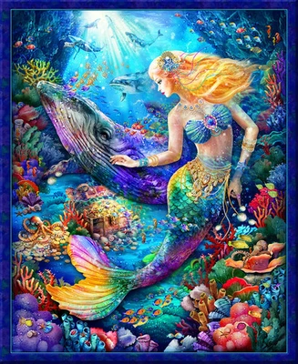 Hidden Treasures 1 Yard Mermaid Panel - 36" x 44" Fabric Panel - Image 1 of 3