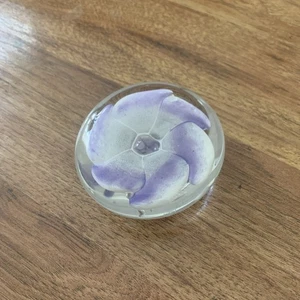Rollin Karg ?Art Glass Signed Paperweight Purple Disc Dichroic Sphere Flower - Picture 1 of 6