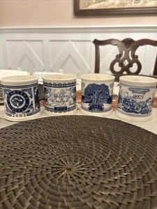 4 Crabtree & Evelyn 01, 02, 03 und 04 Keramik Eisenstein Becher blau weiß Co sauber! - Bild 1 von 10