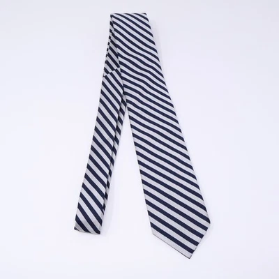 Brooks Brothers Red Fleece 领带男式 100% 真丝紧身条纹海军蓝银色 — 第 1/4 张图片