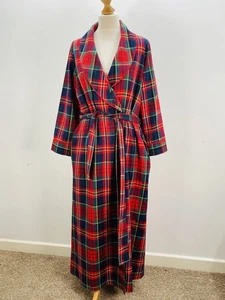 Vintage St Michael M&S Women Dressing Gown Red Mix Tartan Long Belt Pocket 8/10 - Picture 1 of 14