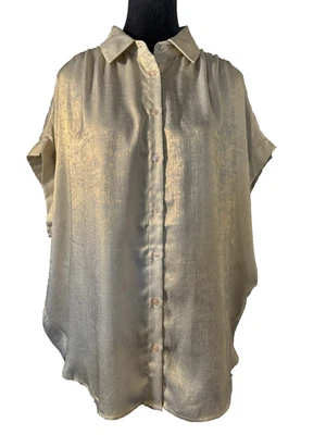 Camisa Jodifl Talla M Perla Dorada Metálica Abotonada Manga Corta Túnica Grande Foto 1 de 4