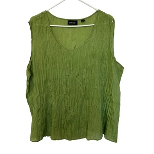 Avenue Womens 100% Silk Crinkle Texture Sleeveless Top Blouse Size 22/24 Green - Picture 1 of 8