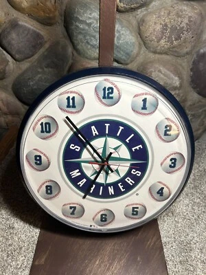 Seattle Mariners Clock Major League Baseball Round Wall - Image 1 of 4