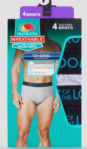 NEW Fruit Of The Loom 4 Pack Tag-Free Tri Cool Briefs Size XL - Picture 1 of 1