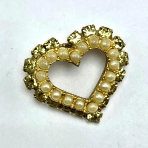 70er Jahre Kunstperlen Strass Herz Brosche goldfarben Anstecknadel Pinback Statement - Bild 1 von 4