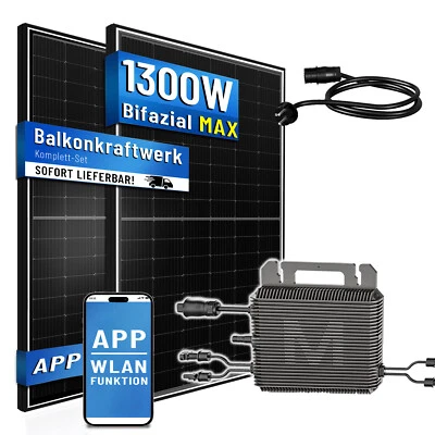GREENSUN SOLAR Balkonkraftwerk 1300W Bifazial Solaranlage mit 800W Marstek Wechselrichter