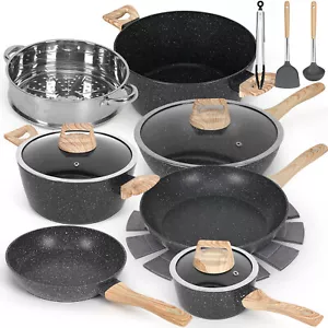 SODAY 17-Piece Granite Non-Stick Skillet Frying Pots & Pans Safe Kitchen Cooking - Picture 1 of 15
