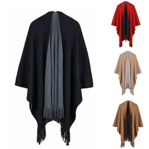 Luxus Promi Kaschmir wie Poncho Decke Halstuch Schal Cape Umhang solide Fransen NR - Bild 1 von 9