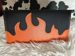 Harley Davidson Orange Flames Check Book NWT Black Leather Great Gift Idea - Picture 1 of 3