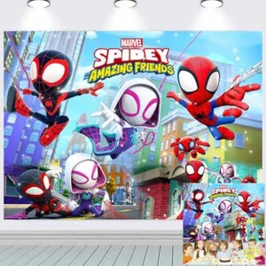 Spider-Man and His Amazing Friends Party Supplies Backdrop Banner Cartoon 7x5ft - Picture 1 of 7